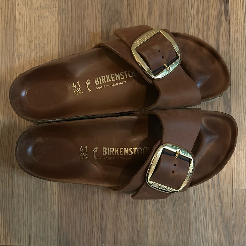 Birkenstock Madrid big buckle slide sandal in cognac leather size 41 (10/10.5)